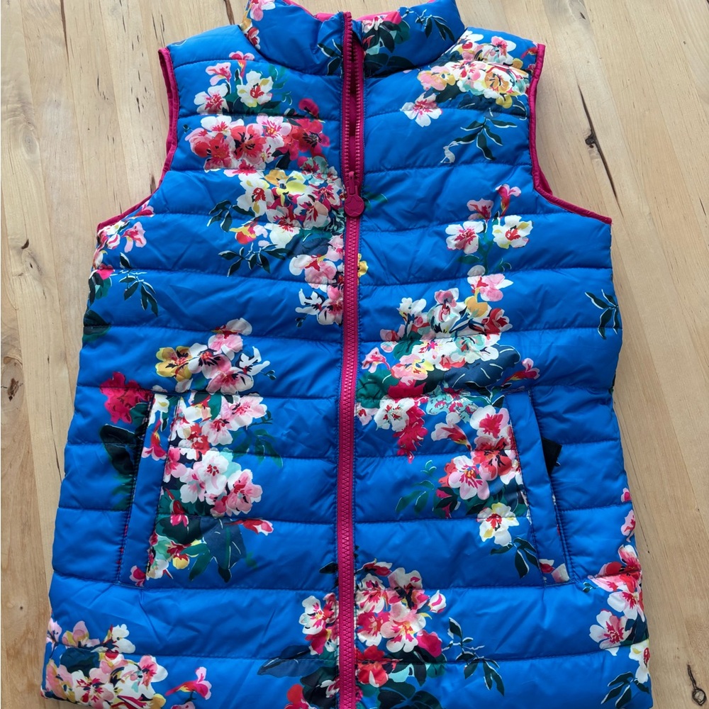 Joules Flip It Reversible Floral Blue Girls Puffer Vest